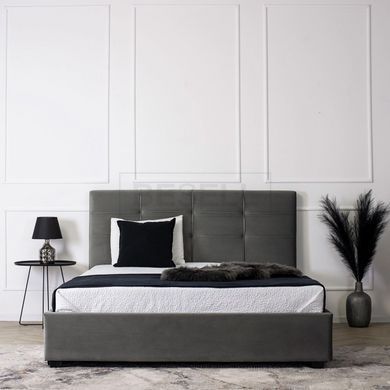 Кровать двуспальная бархатная 140x200 MEBEL ELITE TINGA Velvet Серый реальная фотография