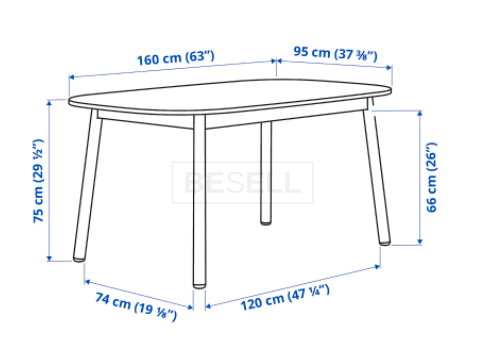 Стол Обеденный VEDBO IKEA 160х95 см Белый реальная фотография
