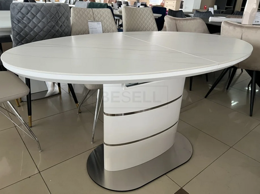Стіл розкладний SANREMO CERAMIC Intarsio 160(200)x90 Білий Ефект Мармуру жива фотографія