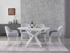 Керамический стол Офелия TML-1250 VETRO 105(138)x105 Калакатта кристалл + белый реальная фотография