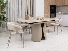 Керамический стол Лунарио TML-1322  Vetro 120(160)х85  крема марфиль + капучино реальная фотография