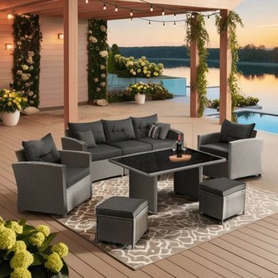 Набор садовой мебели MEBEL ELITE COLORADO (диван + 2 кресла + 2 пуфа + столик) Серый