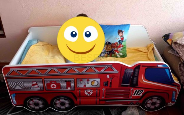 Кровать детская FIRE TRUCK Halmar 74x148 реальная фотография