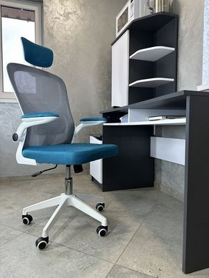 Крісло обертове комп'ютерне/офісне OC-8970W Perfect Home Україна Сірий/блакитний жива фотографія