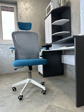 Крісло обертове комп'ютерне/офісне OC-8970W Perfect Home Україна Сірий/блакитний жива фотографія