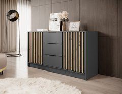 Комод Perfect Home Нелли / Nelly 3D 2-дверный с 3 ящиками Графит/дуб артизан реальная фотография