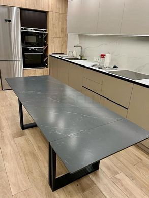 Стол Обеденный D77 КЕРАМИКА Nero Marquina Италия ST 140(200)х80 см Черный реальная фотография