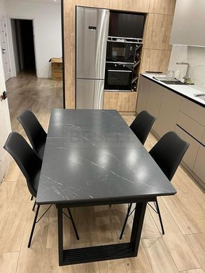 Стол Обеденный D77 КЕРАМИКА Nero Marquina Италия ST 140(200)х80 см Черный реальная фотография