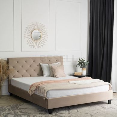 Кровать бархатная MEBEL ELITE QUEEN Velvet 160x200см Беж реальная фотография