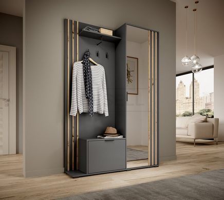 Передпокій з дзеркалом Perfect Home Неллі / Nelly 2-дверний Графіт/дуб артизан жива фотографія