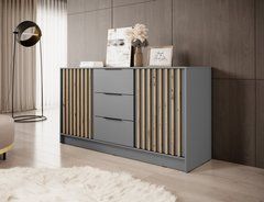 Комод Perfect Home Нелли / Nelly 3D 2-дверный с 3 ящиками Серый/дуб артизан реальная фотография