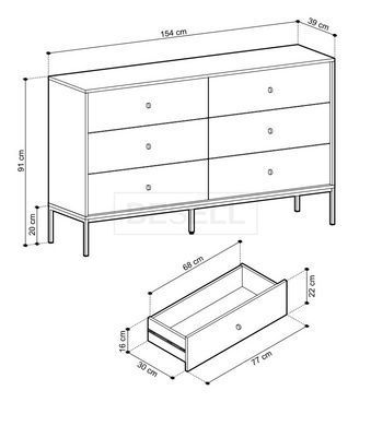 Комод Perfect Home Моно / Mono з 6 шухлядами і чорними ніжками MKS154 Беж пісочний жива фотографія