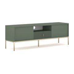 Тумба под телевизор MEBEL ELITE MARCOS 154 см Зеленый/рифленая реальная фотография