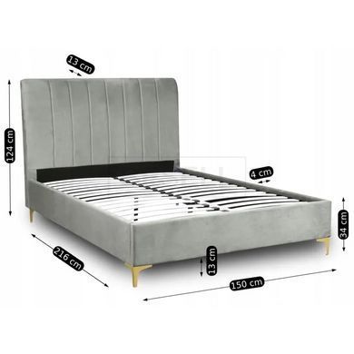 Кровать MARCELO Velvet Mebel Elite 140x200 см Серый реальная фотография