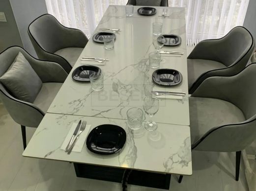 Стол Обеденный D77 КЕРАМИКА AURORA Испания ST 120(180)х80 см Белый Мрамор реальная фотография