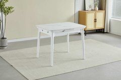 Стол Обеденный ASKOLD CERAMIC Snow white Matt (White leg) Bjorn 120(160)х80 Белый Эффект Мрамора реальная фотография