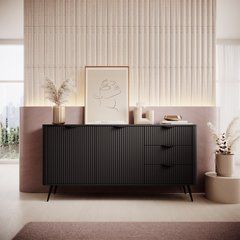 Комод Perfect Home Ланте/Lante 2-дверный с 3 ящиками и черными ножками 2D3S/163 Черный реальная фотография