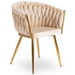 Стул бархатный MEBEL ELITE CAPI Velvet Кремовый / Золотой реальная фотография