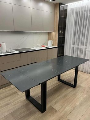 Стол Обеденный D77 КЕРАМИКА Nero Marquina Италия ST 120(180)х80 см Черный реальная фотография