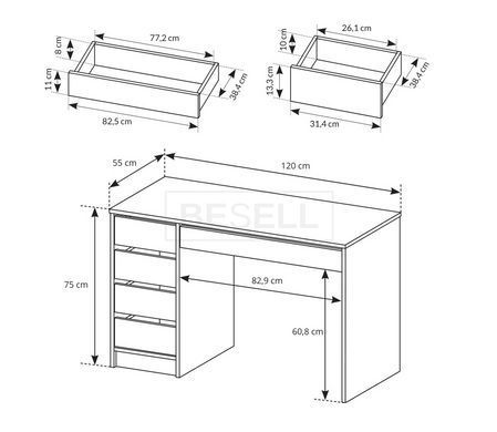 Стіл туалетний письмовий Perfect Home Ада / Ada 5S/120 з 5 шухлядами Антрацит жива фотографія