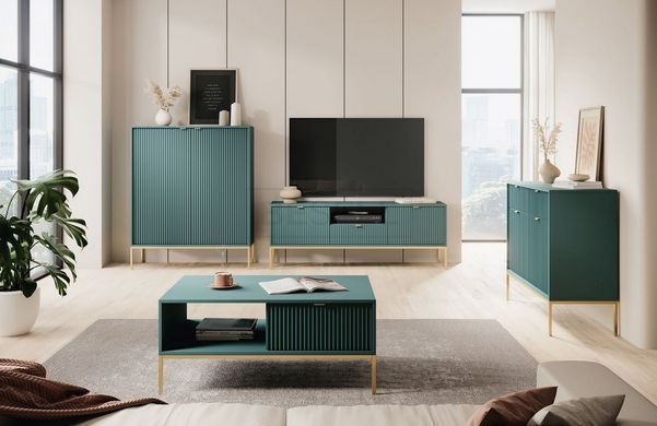 Тумба під телевізор Perfect Home Нова / Nova 2-дверна з 1 шухлядою і золотими ніжками RTV154 Лабрадор жива фотографія