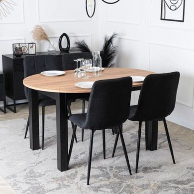 MEBEL ELITE Комплект HARRY Стіл 102-142 см Дуб Крафт/Чорний та 4 стільці PERU 2 Чорний жива фотографія