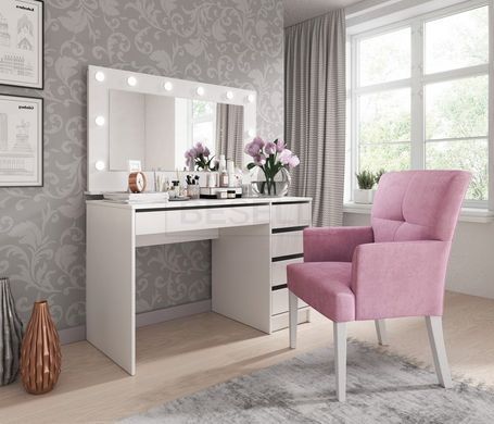 Стіл туалетний письмовий Perfect Home Ада / Ada 5S/120 з 5 шухядами Білий глянець жива фотографія