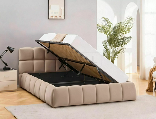 Ліжко з підйомним механізмом PARMARA Velvet Signal 160x200 Темний Беж жива фотографія