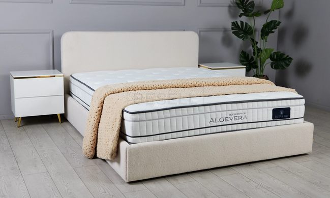Кровать с подъемным механизмом КАТРИН Prestol 160х200 молочный Alpaca 02 букле реальная фотография