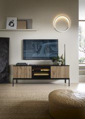 Тумба под ТВ с подсветкой Perfect Home Сенто / Sento RTV154 3-дверная Черный/дуб один реальная фотография