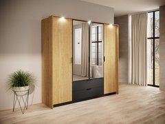 Шкаф для одежды Perfect Home Балтик / Baltic 4D2S/220 4-дверный с зеркалом Дуб балтик/черный реальная фотография