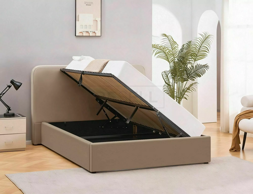 Кровать с подъемным механизмом LUMIA Velvet Signal 160x200 Темный Беж реальная фотография