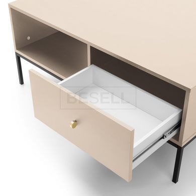Стіл журнальний Perfect Home Моно / Mono з 2 шухлядами та чорними ніжками ML104 Беж пісочний жива фотографія
