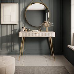 Стол туалетный Perfect Home Ланте/Lante 1S/100 с 1 ящиком и золотыми ножками Беж реальная фотография