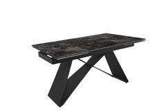 Стол Обеденный ROLAND CERAMIC Black Bass Glossy Bjorn 140(220)х90 Черный Эффект Мрамора реальная фотография