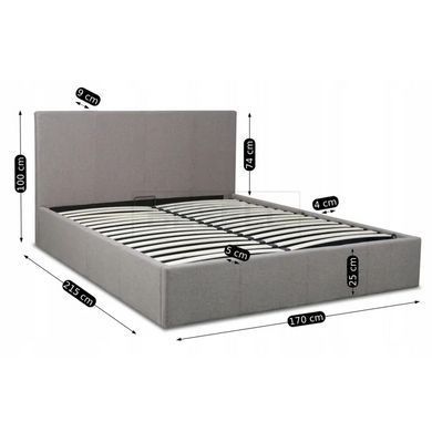 Кровать двуспальная MEBEL ELITE MELIA, 160x200 см ткань Серый реальная фотография