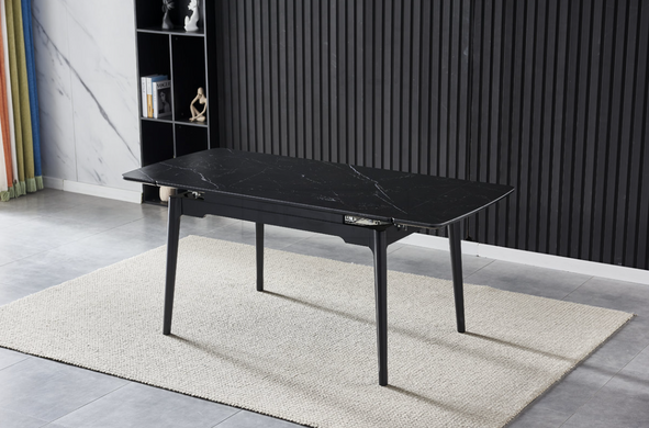 Стол раскладной BONN  II  CERAMIC Intarsio 140(200)x90 Черный Мат Керамика Черный реальная фотография