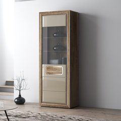 Витрина 1д TIZIANO TZV71LB Prestol дуб античный/бежевый глянец реальная фотография