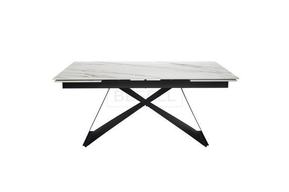 Стол Обеденный ROLAND CERAMIC Rampas Gold Glossy Bjorn 160(240)х90 Белый Эффект Мрамора реальная фотография