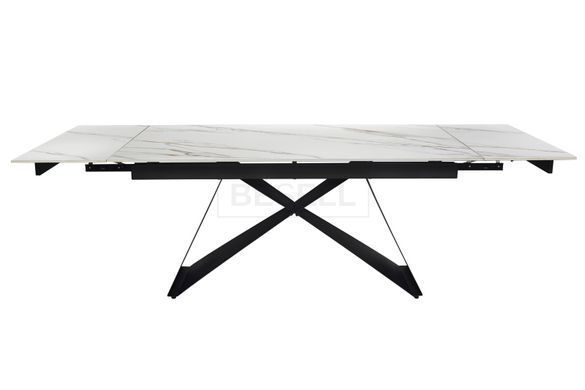 Стол Обеденный ROLAND CERAMIC Rampas Gold Glossy Bjorn 160(240)х90 Белый Эффект Мрамора реальная фотография