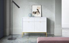 Комод Perfect Home Новая/Nova 2-дверный с 2 ​​ящиками и золотыми ножками KSZ104 Белый реальная фотография