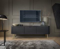 Тумба под телевизор Perfect Home Зова/Zova 3-дверная с золотыми ножками RTV168 Черный реальная фотография