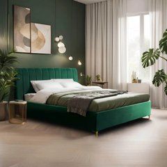 Ліжко двоспальне оксамитове MEBEL ELITE MARCELO Velvet 160x200 см Зелений жива фотографія