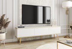 Тумба под телевизор Perfect Home Оро/Oro 3-дверная с золотыми ножками RTV175 Белый реальная фотография