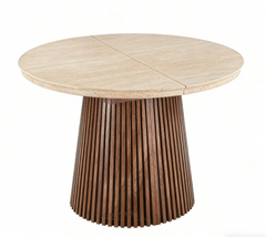 Розкладний стіл MEBEL ELITE ADRIEN 120-200/120 см Травертин / Горіх жива фотографія