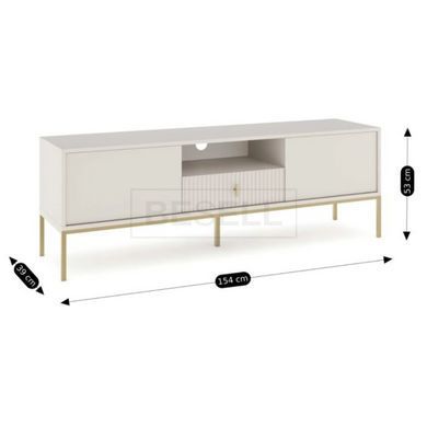Тумба под телевизор рифленая MEBEL ELITE MARCOS 154 см Кашемир/золото реальная фотография