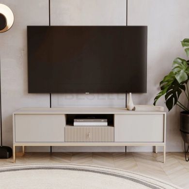 Тумба под телевизор рифленая MEBEL ELITE MARCOS 154 см Кашемир/золото реальная фотография
