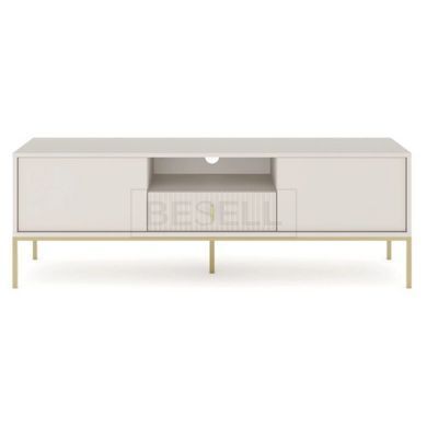 Тумба под телевизор рифленая MEBEL ELITE MARCOS 154 см Кашемир/золото реальная фотография