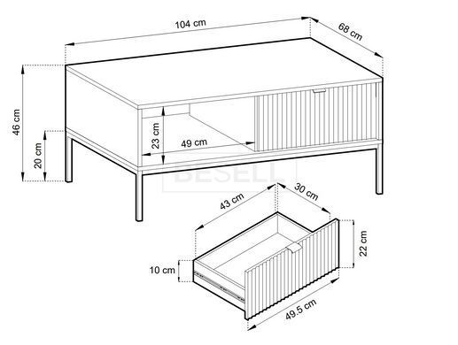 Стол журнальный Perfect Home Новая/Nova с 2 ящиками и золотыми ножками L104 Кашемир реальная фотография
