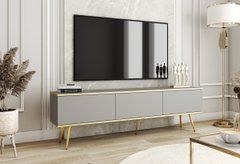 Тумба под телевизор Perfect Home Оро/Oro 3-дверная с золотыми ножками RTV175 Серый реальная фотография